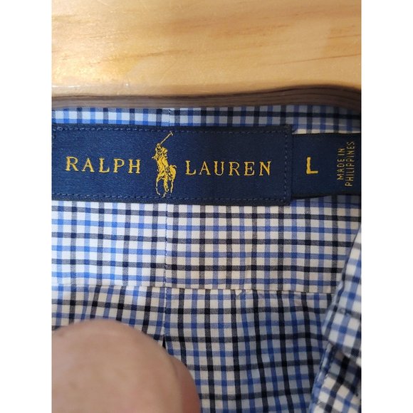 Ralph Lauren Button Down Dress Shirt Size Large‎ Long Sleeve Blue Check - Picture 5 of 5